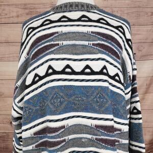 VINTAGE Abstract Geometric Sweater 3XT Pullover USA 90s Coogie style biggie